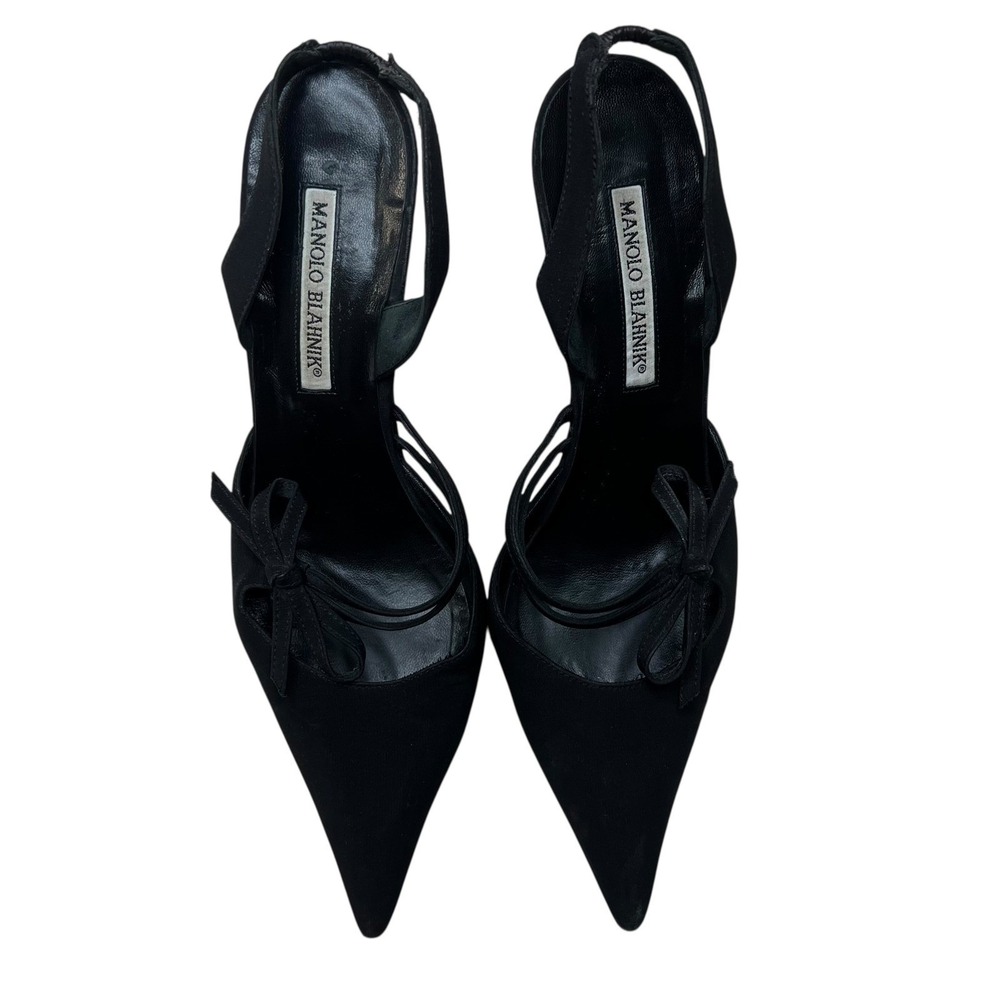 Vintage Manolo Blahnik Black Pointed Toe Slingback Pumps - Picture 3 of 11